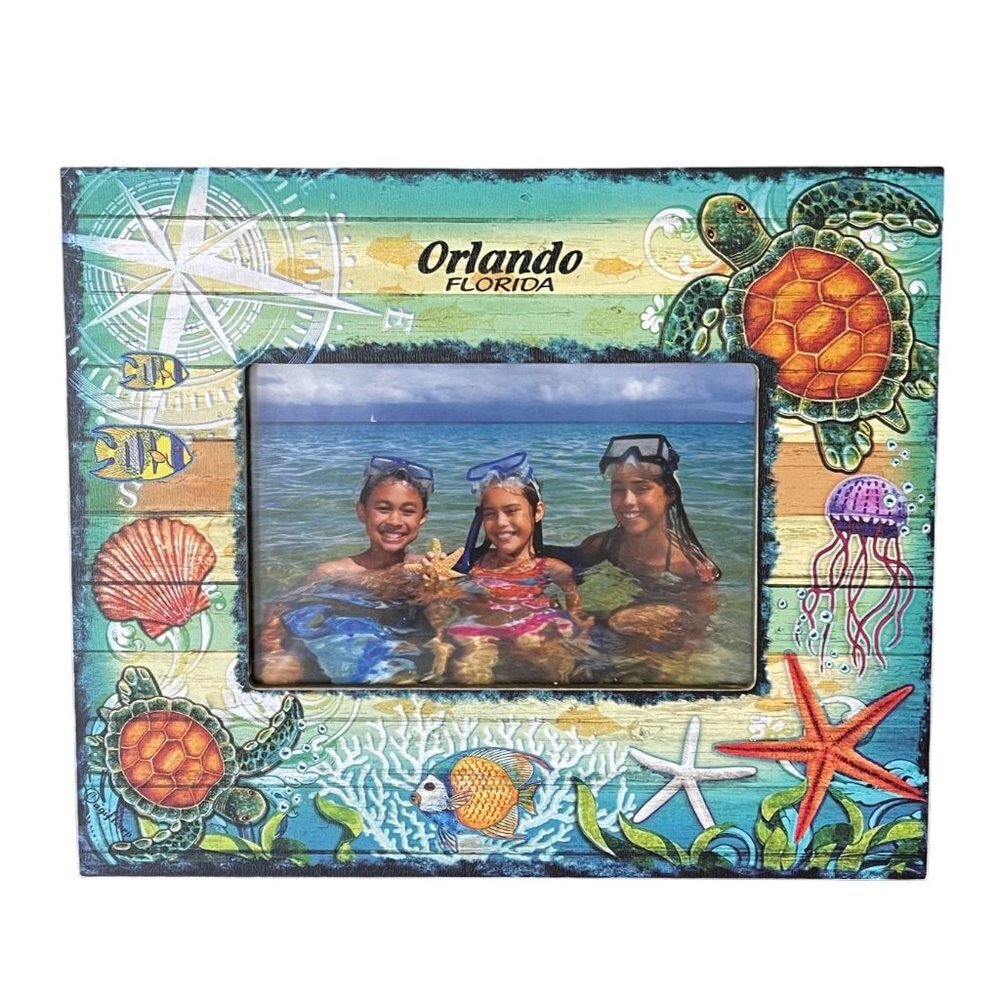 Agiftcorp Wooden Photo Frame With Sea Life Turtles Sea Stars Pattern 4x6 New